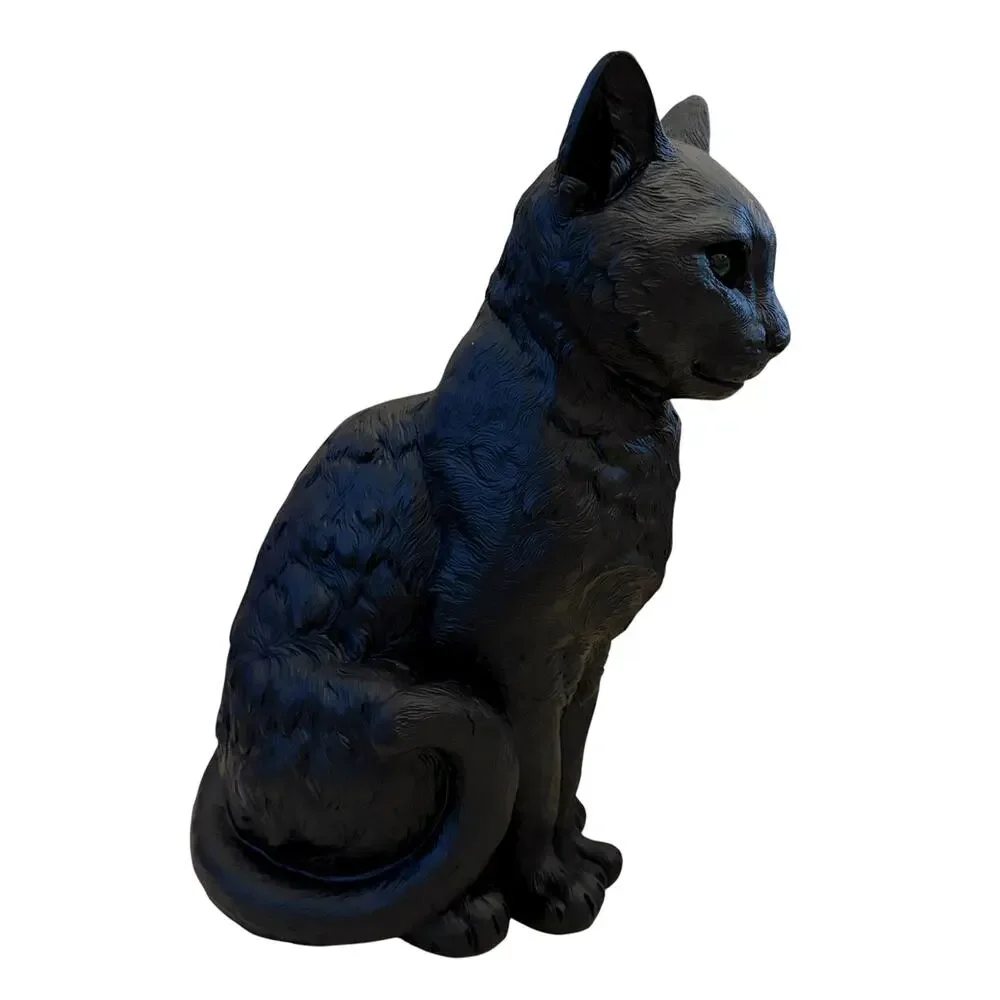 Gothic Black Cat Figurine w/ Piercing Green Eyes 13in Spooky Halloween Decor NEW